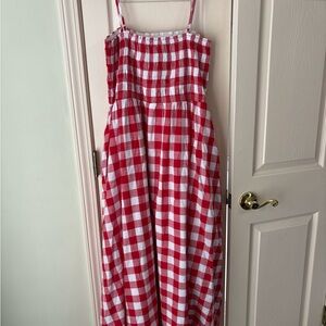 LOFT Red and White Gingham Maxi Dress